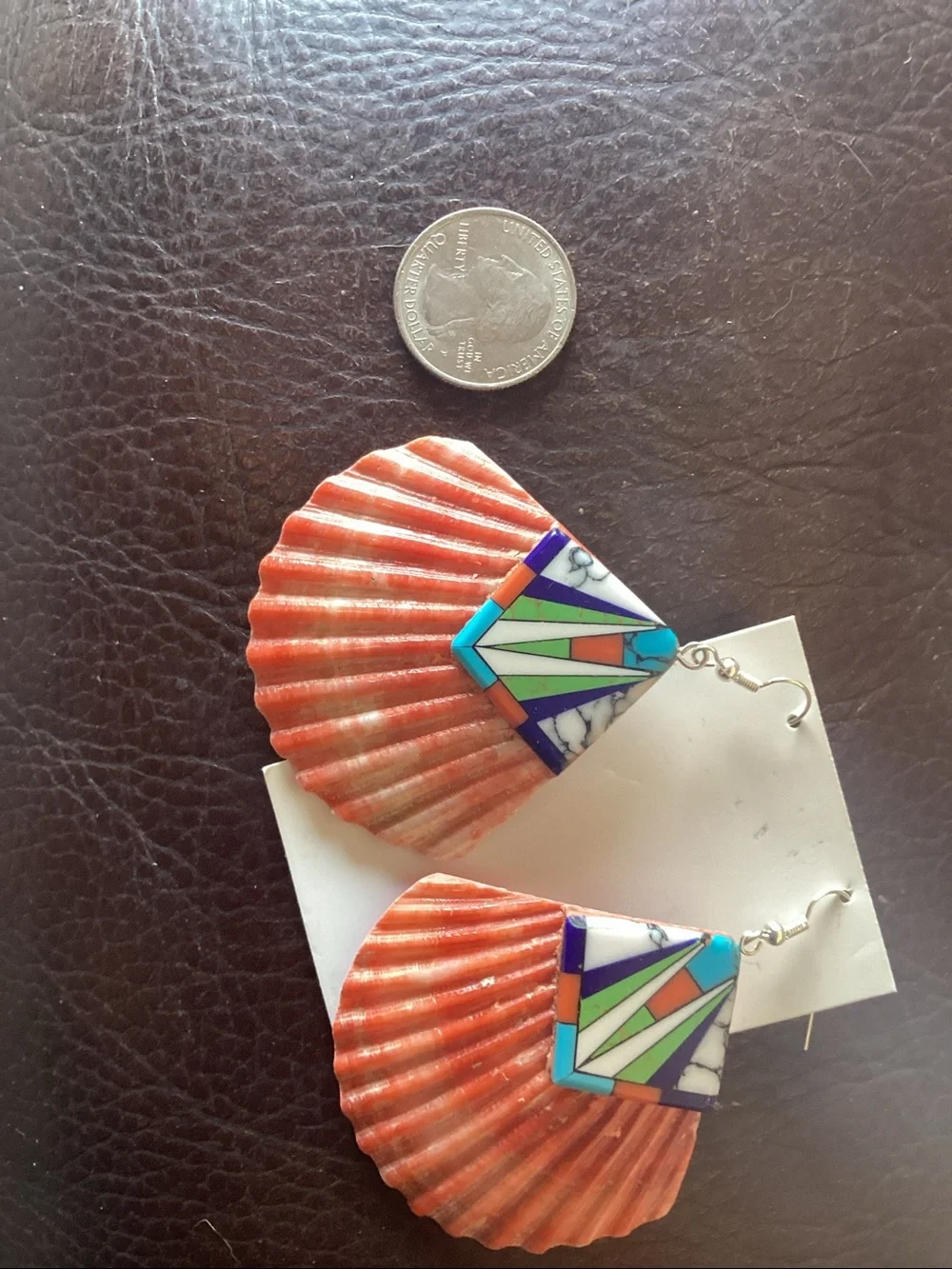 Spiny Oyster shell earrings mosaic top HUGE